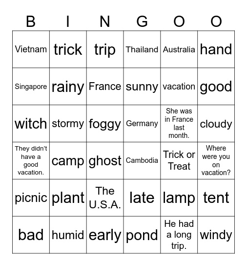 UNIT 5: THEY HAD A LONG TRIP Bingo Card