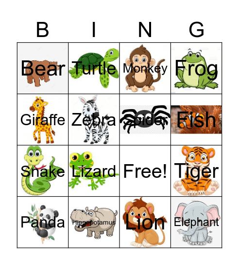 wild animals Bingo Card