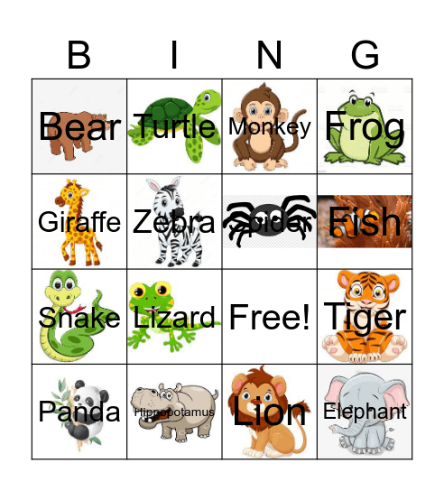 wild animals Bingo Card