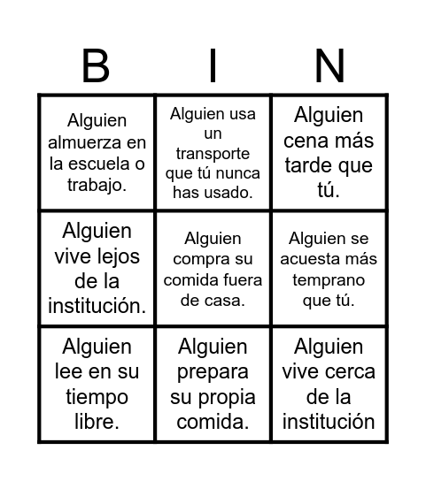 Descubriendo rutinas Bingo Card