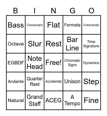 Music Theory 4 Bingo Card