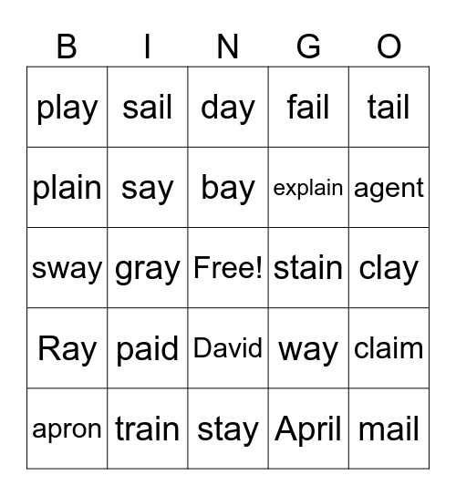a/ai/ay Bingo Card