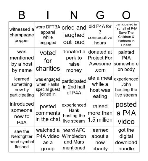 Project For Awesome Bingo Card