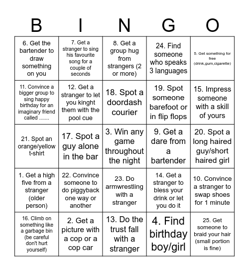 NIGHTOUT BINGO Card