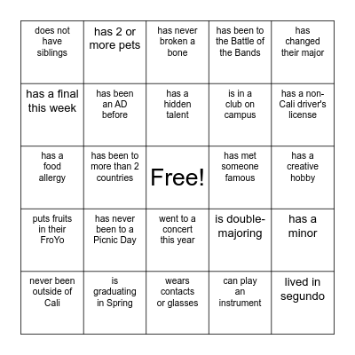 Find someone who.... Bingo Card