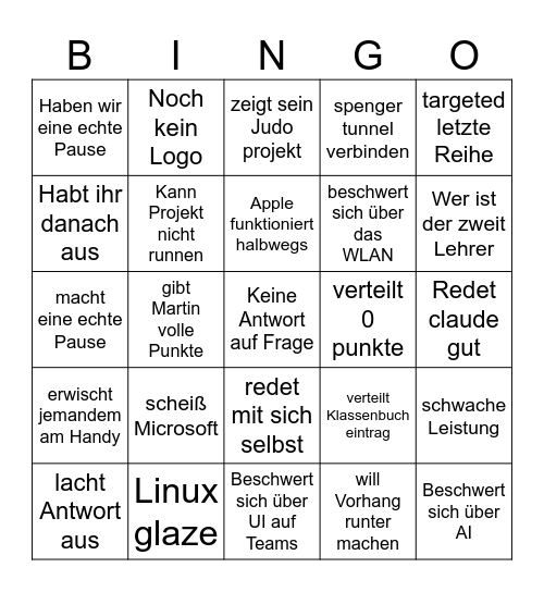 Kofler Bingo Card