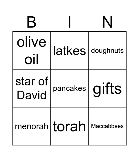 Hanukkah Bingo Card