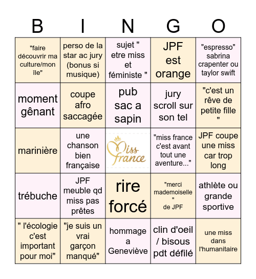 𝓜𝓲𝓼𝓼 𝓕𝓻𝓪𝓷𝓬𝓮 𝟐𝟎𝟐𝟓 Bingo Card