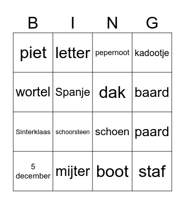 Sinterklaas Bingo Card