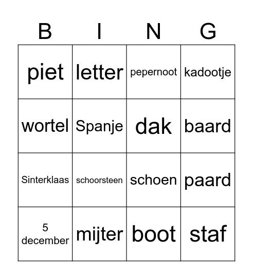 Sinterklaas Bingo Card