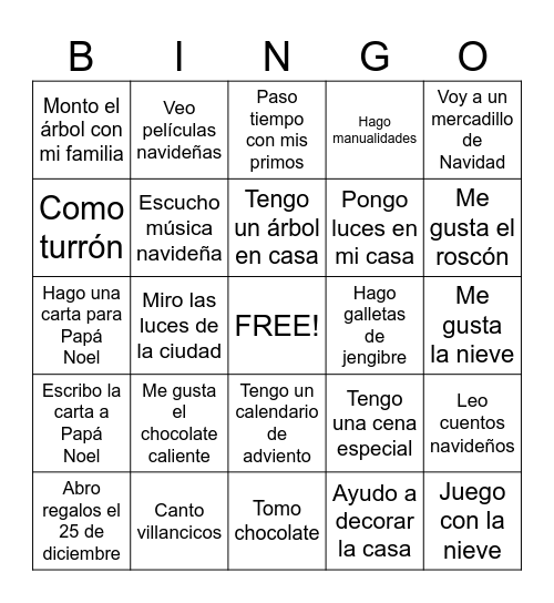 Navidad Bingo Card
