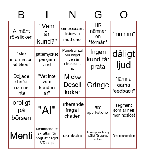 AFA-live bingo Card