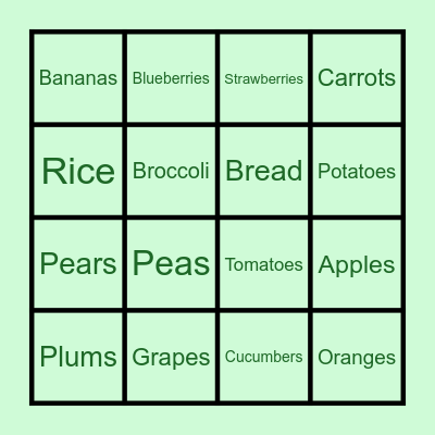 Healthy foods Bingo Card
