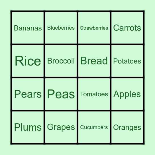 Healthy foods Bingo Card