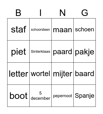 Sinterklaas Bingo Card