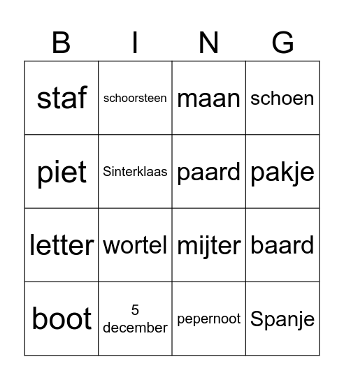 Sinterklaas Bingo Card