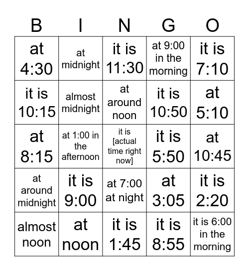 Quelle heure est-il? Bingo Card