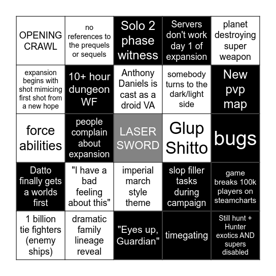 DESTINY 2 x STAR WARS BINGO Card