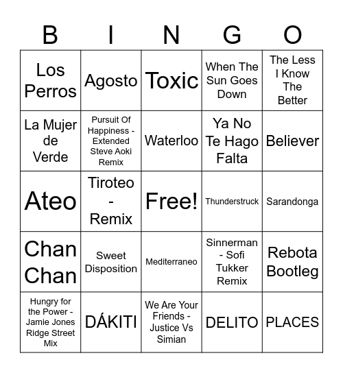 BINGO MUSICAL PANELA! Bingo Card