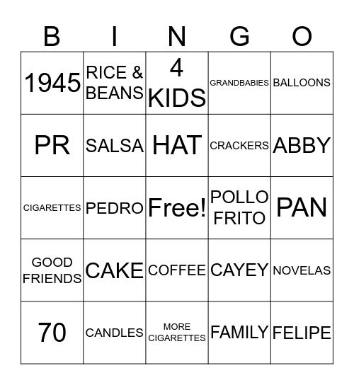 Happy Birthday Guadalupe Bingo Card