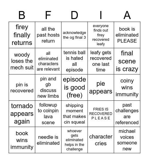 bfdia 23 bingo by cin Bingo Card