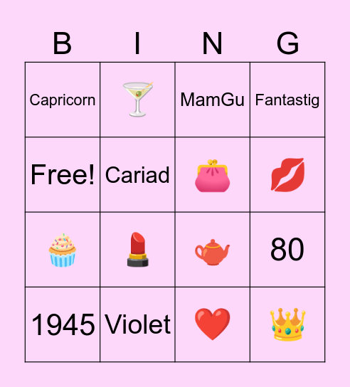Violets 80th Birthday Bingo Card