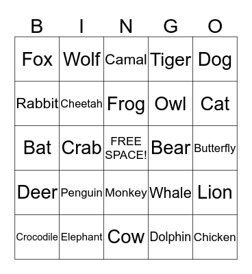 ANIMALS Bingo Card