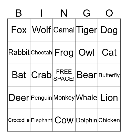 ANIMALS Bingo Card