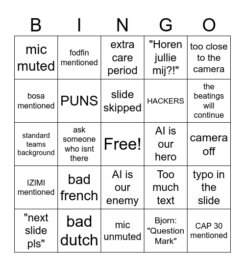 IT Info Bingo Card
