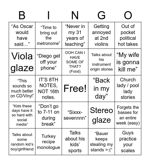 VB Bingo Card