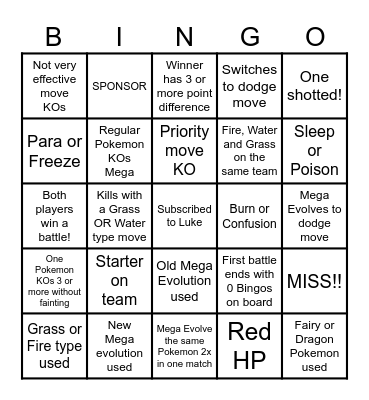 Then we fight bingo Luke ZA Battles Bingo Card