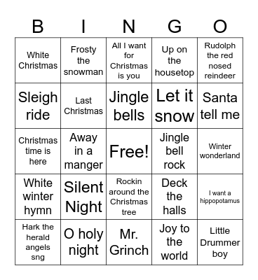 Christmas Songs Bingo Card