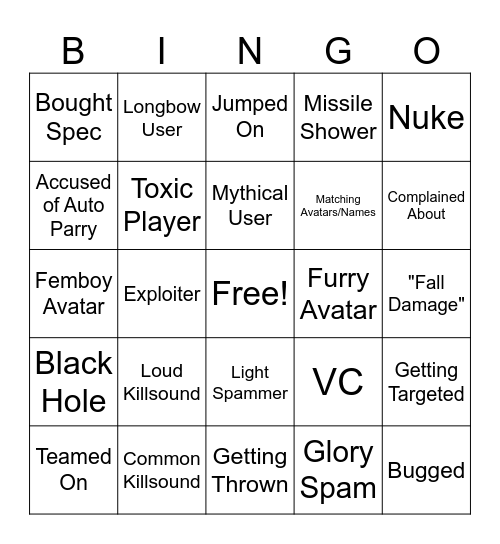 Combat Warriors Bingo Card