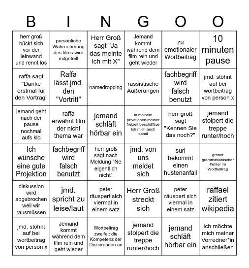 Filmvorlesung Bingo Card
