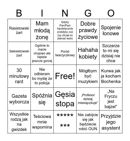 Zawiliński Bingo Card