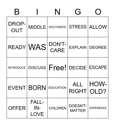 Life Events ASL 3 Bingo Card