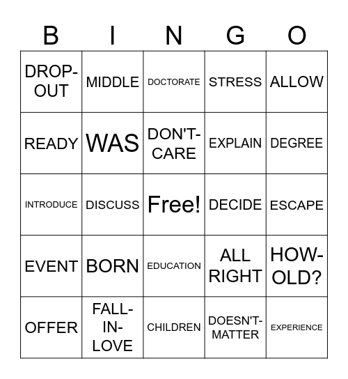 Life Events ASL 3 Bingo Card