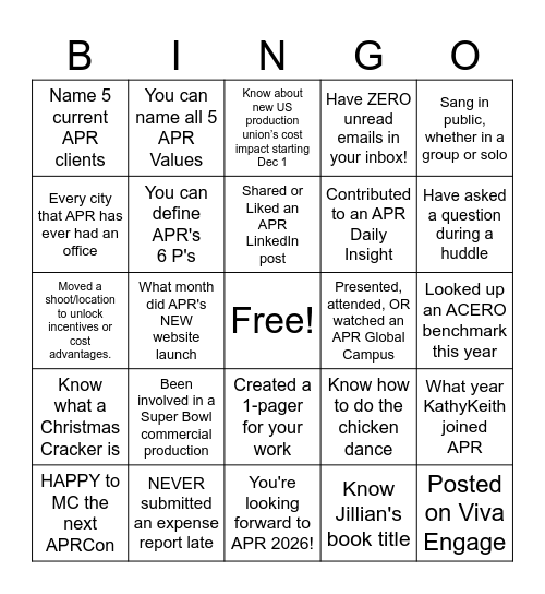 APR's 25th ANNIVERSARY BINGO Card