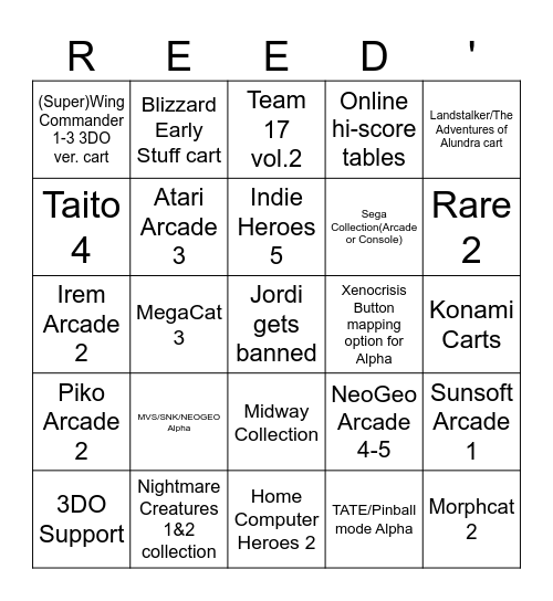 Reed's Bingo for 2026 Bingo Card