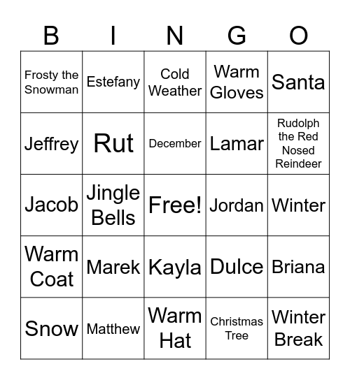 DECEMBER Bingo Card