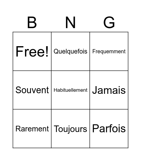 ADVERBES DE FREQUENCE Bingo Card