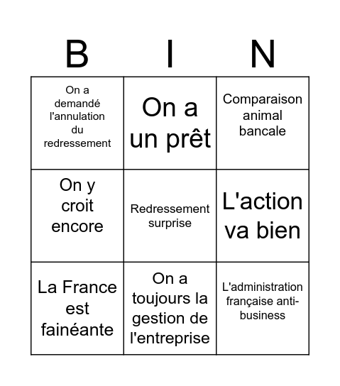 Company Update Bingo Card