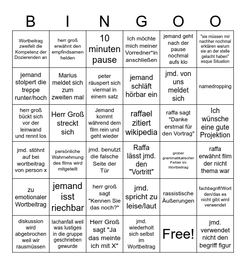 Filmvorlesung Bingo Card