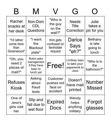 Snow Day Bingo Card