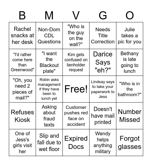 Snow Day Bingo Card
