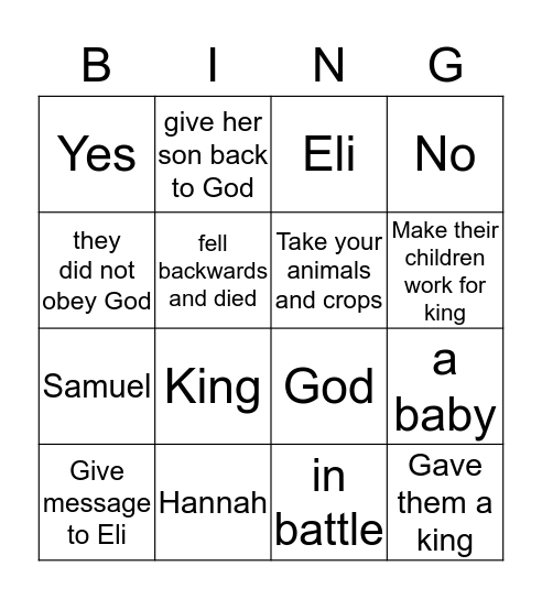 Israel Wants A King Bingo Card