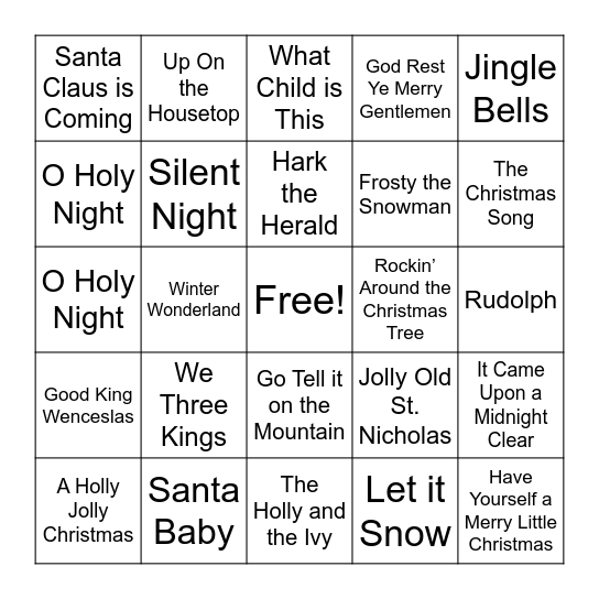 Christmas Music Bingo Card