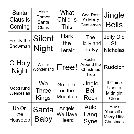 Christmas Music Bingo Card