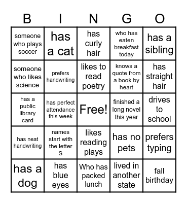 NEHS INDUCTEE BINGO CARDS Bingo Card