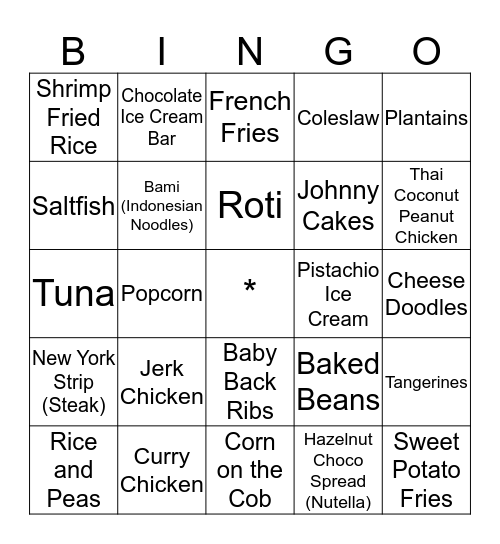 Xavier Game Night: Kimberly's Cravings Bingo Card